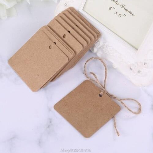 100pcs Blank Square Kraft Paper Gift Hang Tags Wedding Label Price Card Craft with 10m Jute Twine S15 20 Dropship
