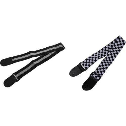 2PCS Black White Checker Flag Strap with Adjustable Guitar Straps Nylon Acoustic Guitar Strap Black + Gray