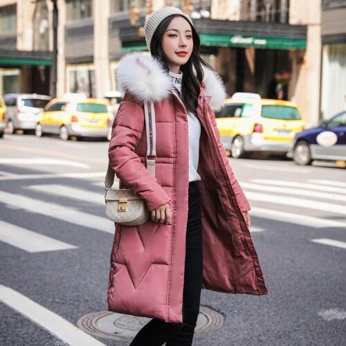 2020 women Long thick parkas Slim hooded jacket big fur collar warm stripe coat female Fashion Winter Coats Lady cold outwear