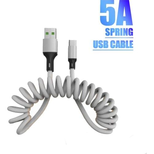 5A Spring USB Cable 1.5M Micro USB Charging Wire Type C Kable Fast Charger Cord USB Car Cables Type-C Android Phones