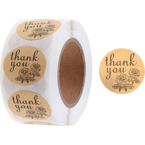 1Inch 500Pcs/Roll Kraft Paper Thank You Sticker Labels for Small Business Bread Desserts Gift Bag Package Wrapping Wedding Party