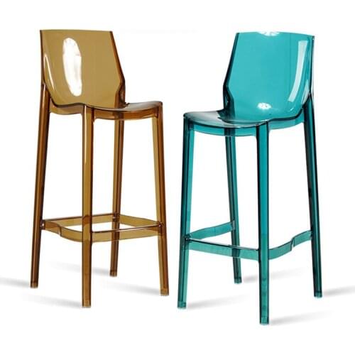 65/75cm Nordic Backrest Bar Chairs Home Furniture Acrylic Transparent Plastic Chair for Hotel Restaurant High Foot Bar Stools