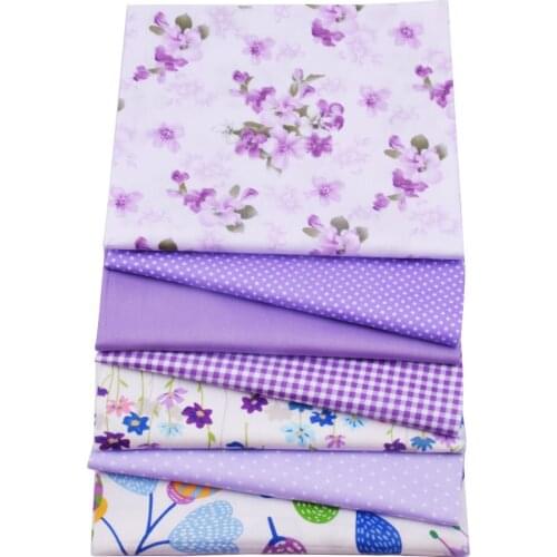 7pcs/Lot,Purple Flowers Dot Series Printed Cotton Fabric Bundle,Sewing Quilting DIY Patchwork Handmade Cloth 50x40cm