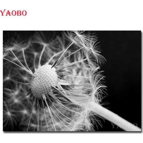 DIY 5D Diamond Embroidery Black and white Dandelion Diamond Painting Full Square Cross Stitch Rhinestone Mosaic Handmade gift
