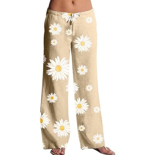 Fashion Women Pants Marguerite Print Low Waist Wide Leg Loose Trousers Slacks for Daily Life women cargo pants 2021