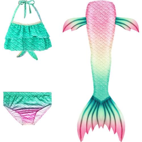 Childrens Girls Three-piece Set Mermaid Tails Swimsuits Bikinis Kids Hot Spring Summer Swimwear for Party Cosplay Costumes