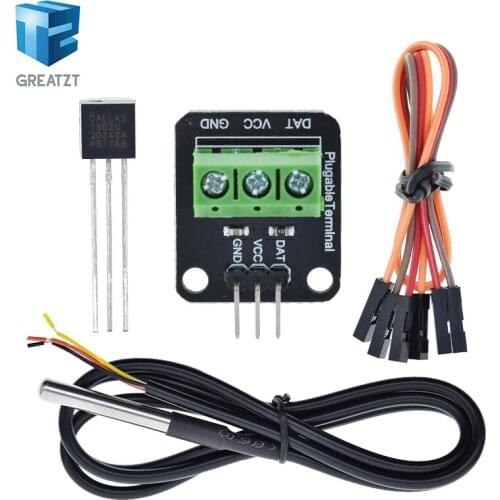 DS18B20 Temperature Sensor Module Kit Waterproof 100CM Digital Sensor Cable Stainless Steel Probe Terminal Adapter For Arduino
