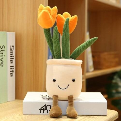 14inch Interactive Toys Realistic Dolls Soft Cotton Miniature TulipFlower Potted Doll Plush Doll Bedroom Decorations