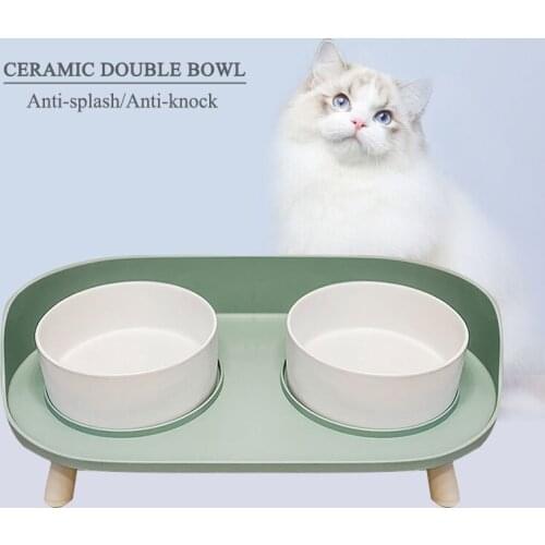 Ceramic Dog Cats Lickimat Double Water Bowl Pet Dry Food Storage Containers Feeder For Animals Dogs Eat Bowls Stand Accessories