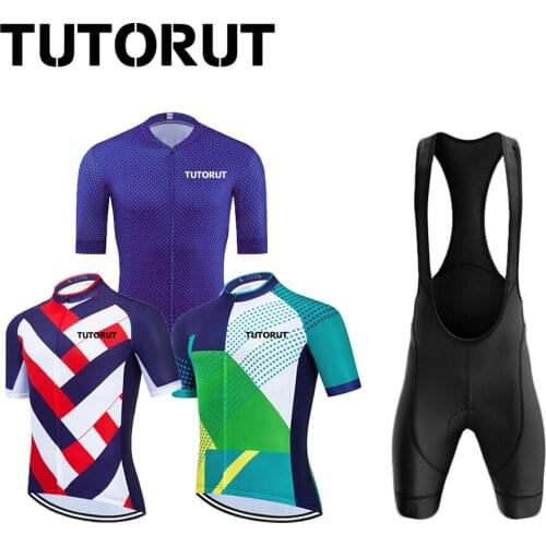 TUTORUT Racing Cycling Jersey Set Mens Short Sleeve Breathable Bike Bib Shorts Quick Dry Wear MTB Bike Clothing Set With Pocket
