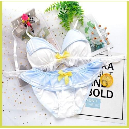 Girls Sailor Bra Briefs Set Japanese Cosplay Ainimi Kawaii Lingerie Bow Ruffles Cotton Underwear Women Shool Girl Outfit