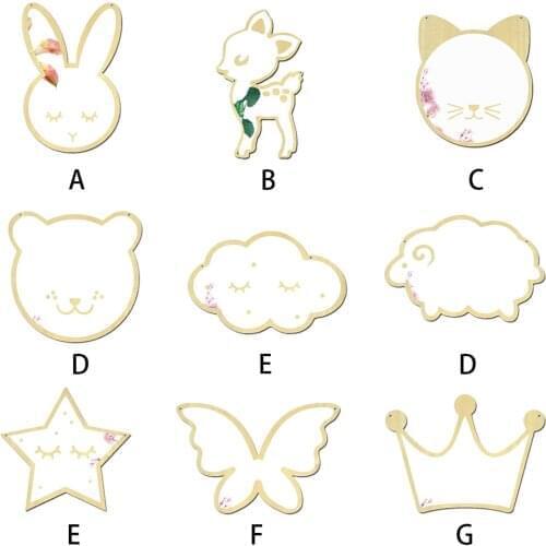 Crown Butterfly Five point star Sheep Cloud Panda Sika Deer Rabbit Wood Frame Acrylic Mirror Wall Sticker Nordic Acrylic Mirror