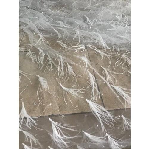 Nice Looking Embroidery Tulle Fabric with feather Beads Fashionable ZH-98883 African Net Lace Fabric