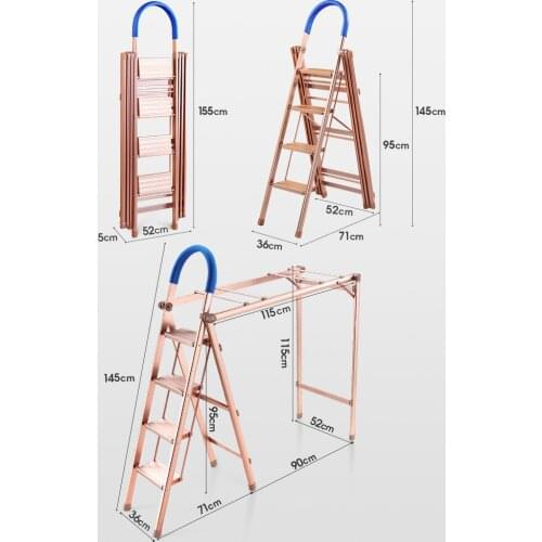 Multifunctional Household Ladder Clothes Hanger Dual Purpose Indoor Folding Herringbone Ladder Thickened Ladder Aluminum A