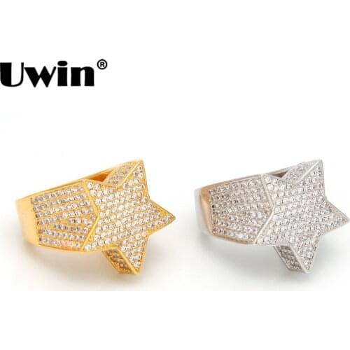 Uwin Fashion Star Rings Gold Silver Color Full Iced Cubic Zirconia Hiphop Ring Jewelry For Men And Women Drop Shipping