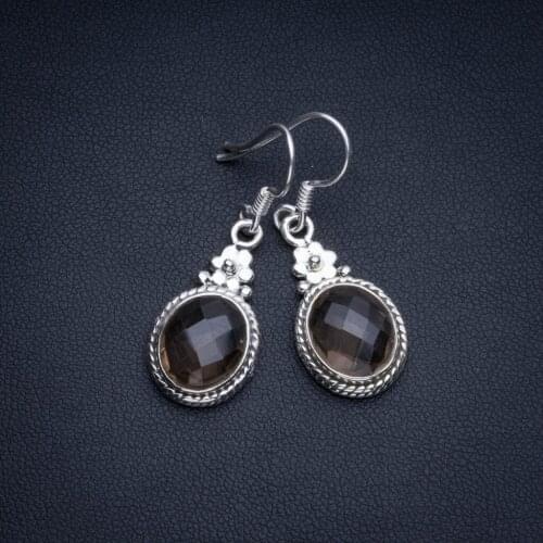 Natural Smoky Quartz Boho Style 925 Sterling Silver Drop Earrings 1 1/4" R1968