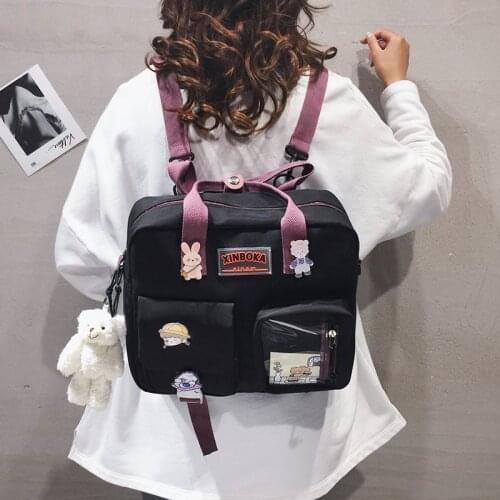 Womens backpack nylon Multifunction Backpacks for women Kawaii badge School backpack for girls Cute Shoulder bag Womens bag