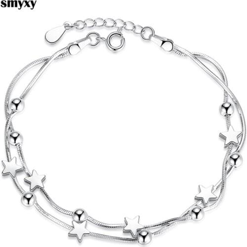 New Classic Five-pointed/Square/Round Beads Silver Color Bracelets For Women Charm Bracelets & Bangles Jewelry Dropshipping