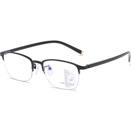 Progressive Multifocus See Near and Far Reading Glasses Women Men Semi-rim Alloy Classic Anti-blu Anti Fatigue +1 +2 + 3 to +4