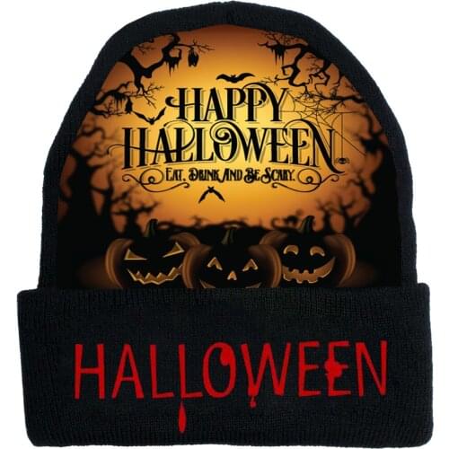 Autumn And Winter Halloween Spoof Hats Men And Women Warm Adult Printed Knitted Hats Can Be Customized