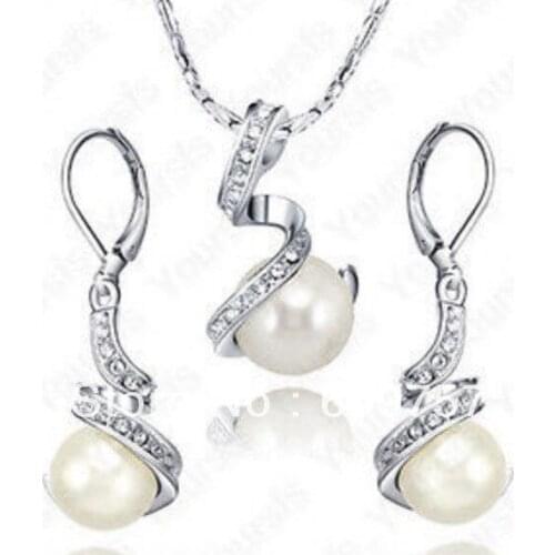 Use Natural Pearl NECKLACES charming Bridal womens White Use crystal sea Pearl Necklace Earring Set -jewelry