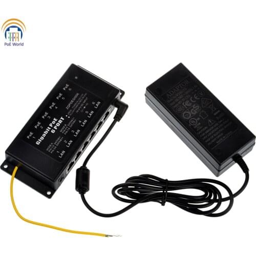 GPOEI006 Mode A 8Port Passive Gigabit Security PoE Injector 1000Mbps 802.3af With 48V 60W Power Supply for 48Volt IP Camera