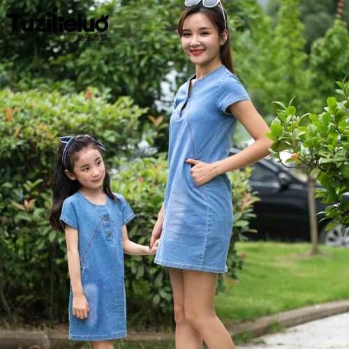 Mother Daughter Dresses Fashion Family Clothing Mom Daughter Dress 2019 Summer style Girls Women Denim Dresses