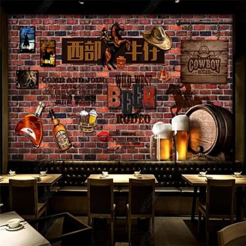 Retro 3D Brick Wall Western Cowboy Beer Wallpaper Bar Restaurant Restaurant Decoration Background Wall Painting Wallpaper