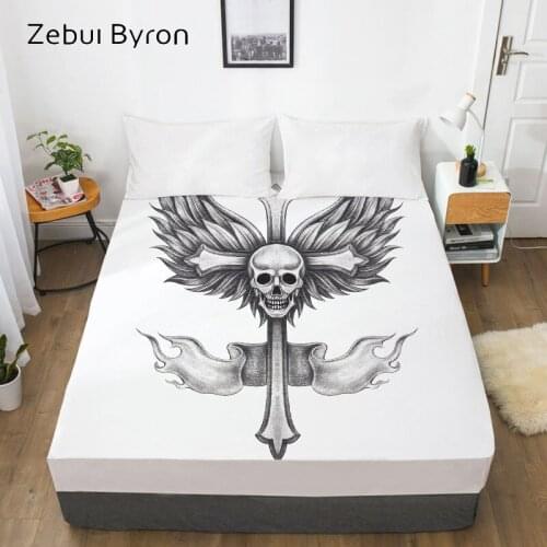 3D HD Print Fitted Sheet,Bed Sheet With Elastic Twin/Full/Queen/King/Custom,Cross demon Skull Mattress Cover 150/180/160x200