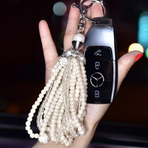 Luxury Pearl Crystal Keychain Female Creative High-end Pearl Crystal String Car Bag Keychain Pendant Jewelry Gift