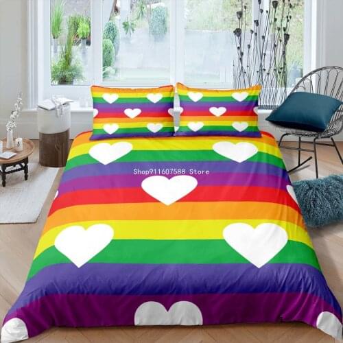 Luxury 3D Love Heart Rainbow Print Duvet Cover Set 2/3 Pcs Pillowcase Adults Bedding Set AU/EU//US Size Fashion Home Textiles