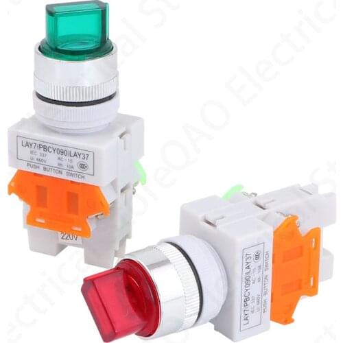 22mm led light selector switch 2/3 position 12V 24V 220V 380V ON/OFF lock push button switch Y090-11XD/2 LAY37-20XD/3