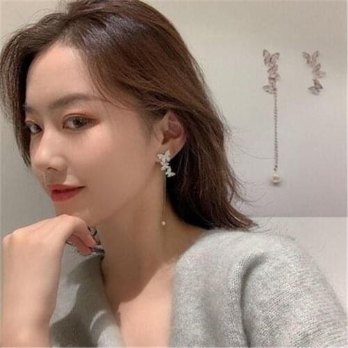 2020 New Arrival Metal Trendy Women Dangle Earrings Korean Butterfly Ear Clip Long Tassel Sweet Earring Girl Female Jewelry