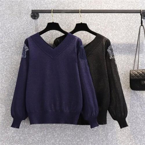 Mesh Stitch Embroidery Plus Large Size Oversize Korean Style Fashion Pullovers For WomenS Ladies Sweater 2021 Clothes Tops