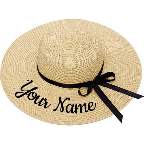 Personalized Customize Summer Beach Hat With Name Embroidery Straw Hat Womens Sun Hats Bride Bridesmaid Female Sunshade Cap