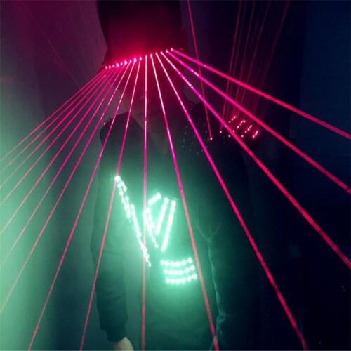 T94 Ballroom dance men led RGB light costumes dj singer robot man stage wears projector red laser beams vest cosplay glasses bar