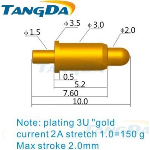 Tangda pogo pin connector DHL D 3.5*10 Hmm spring test pin high current probe 2A plating 3u" gold pogopin