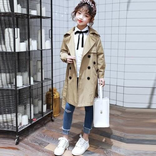 Girls Babys Kids Windbreaker Coat Jacket Outwear 2021 With Pocket Spring Autumn Cotton Buttons Cardigan School Childrens Cloth