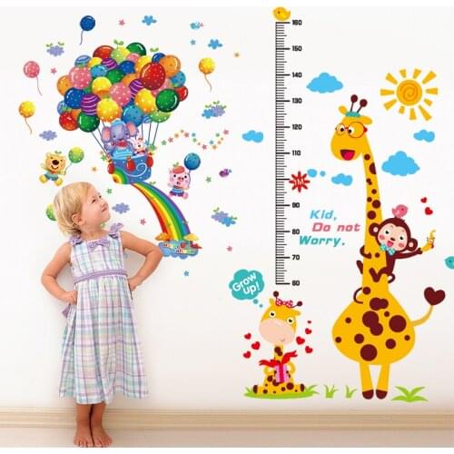 [shijuekongjian] Balloons Animals Wall Stickers DIY Giraffe Height Mural Decals for Kids Rooms Baby Bedroom House Decoration