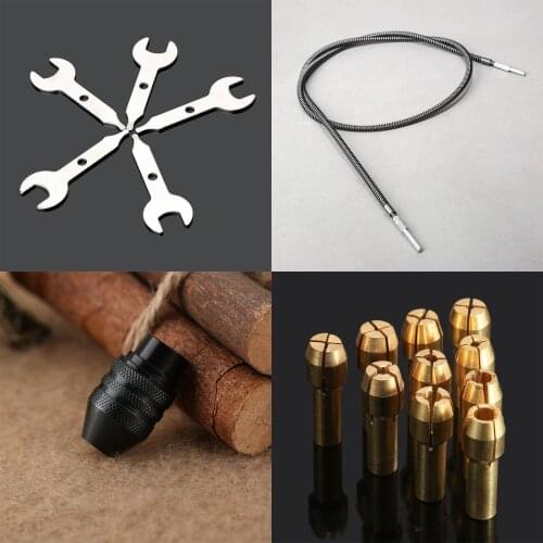 Rotary Grinder Tool 0.5-3.2mm Brass Collets Tools+ Multi Keyless Drill Chuck +Flexible Shaft +Grinder Spanner Dremel Accessories