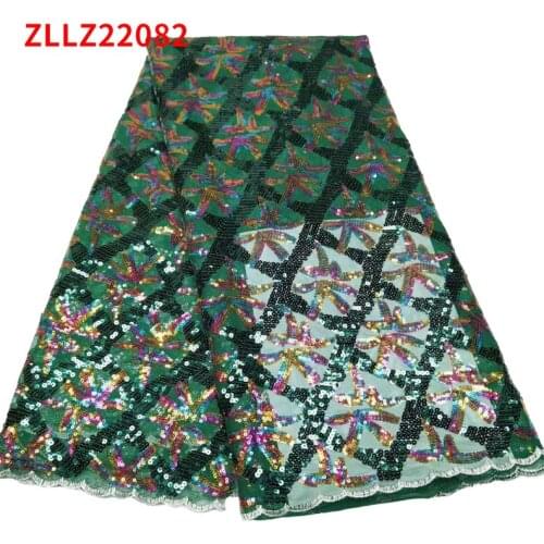 Green African Cord Fabric High Quality Sequins Embroidery French Mesh Nigerian Lace Fabrics ZLL08