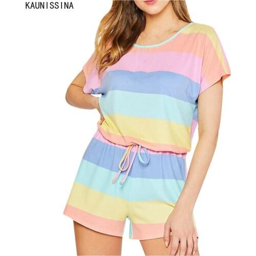 Women Sleepwear Pajamas Sets O-Neck Short Sleeve Tops Striped Shorts Two Piece Pajamas Set Ladies Casual Summer Home Nightwear