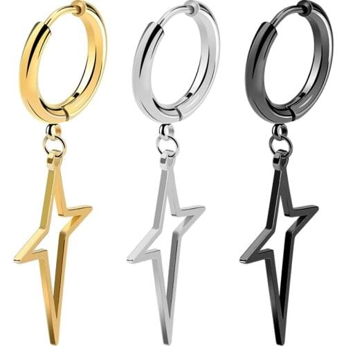 New Gold Black Cross Star Stainless Steel Charms Stud Earrings for Men Women Urban Rappers Ear Hoop Hip Hop Gifts