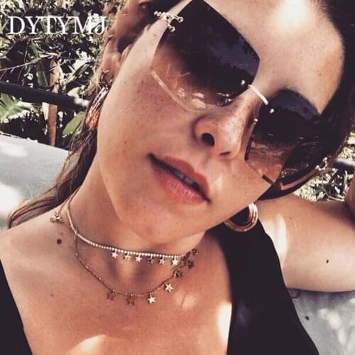 DYTYMJ Square Sunglasses Women 2021 Rimless Sun Glasses Women Luxury Brand Designer Sunglasses for Women Big Frame Gafas De Sol