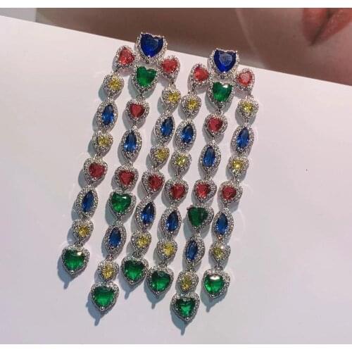 Luxury Colorful Heart drop dangle Earrings For Women Full Cubic Zirconia Earrings Jewelry pendientes mujer moda E6473