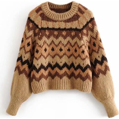 Women Casual O-neck Printed Sweater 2020 Spring Long Sleeve Fashion Pullover Tops Female Vintage Elegant Jumper Pull