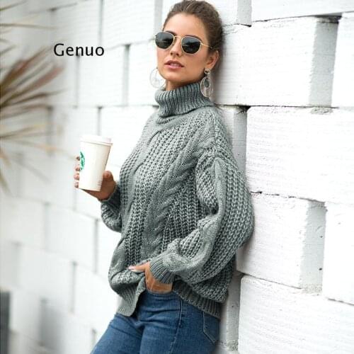 Women Oversized Sweater Loose Autumn Winter Turtleneck Elegant Knitted Warm Pullovers Fashion Solid Tops Knitwear Jumper