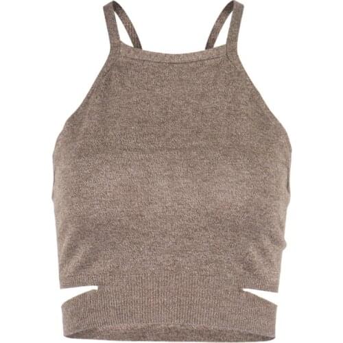 Fanshion Pure Color Camis 2021 European and American Summer Womens Knitted Neck Strap Halter Strap Vest Top Women clothes