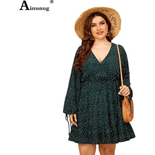 Plus Size Women Green Dot Dress Sexy V-neck Party Dresses 2021 Summer Short Mini Vestidos Ladies Bohemian A-Line Dress Femme 4XL