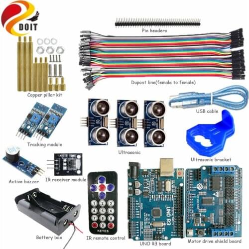 1 set IR Control Kit with UNO R3 Board+Motor Drive Shield Board+Tracking+Ultrasonic Obstacle Avoidance for Arduino DIY kit